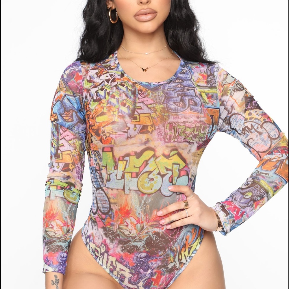 Graffiti mesh bodysuit